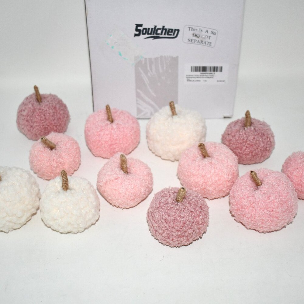 Soulchen 12 Pcs Pink Teddy Plush Mini Pumpkins – Small Foam Fall & Christmas Dec - Picture 2 of 3